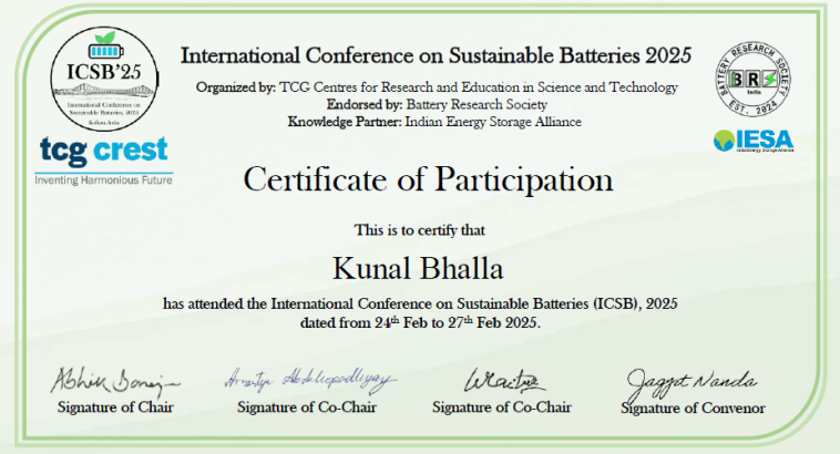 ICSB-25 Certificate of Attendance